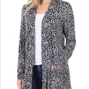 Gray Leopard Cardigan - Women’s